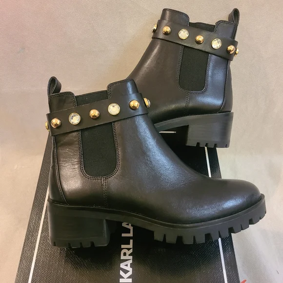 Karl Lagerfeld Paris Women’s Porshay Lug Sole Bootie in Black Sz 8.5 & 9 - Picture 2 of 9